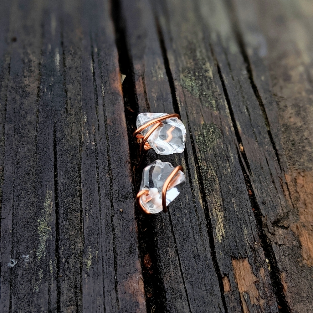 Wire wrapped crystal quartz stud earrings